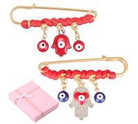 DELORIGIN 2pcs Evil Eye Protection Charm Brooch Pin Stainless Steel Brass Hamsa Brooches with Lucky Hands Pendants Enamel Safety Pins for Good Luck Clothing Badges Sweater Scarf Baptism Gifts