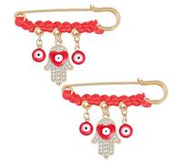 DELORIGIN 2pcs Evil Eye Protection Charm Brooch Pin Stainless Steel Brass Hamsa Brooches with Lucky Hands Pendants Enamel Safety Pins for Good Luck Baptism Gifts Clothing Badges Sweater Scarf