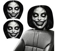 DELORIGIN 2PCS Ghost Face Car Headrest Cover Elastic Universal Car Seat Headrest Cover Washable Auto Head Rest Pillow Protector for All Cars SUV Sedan Truck Vehicle Interior Decor Accessories Gift