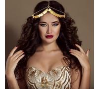 DELORIGIN 2Pcs Gold Sequins Head Chain Gold Boho Oriental Headpiece Sun Hair Chain Headbands Brass Head Jewelry Coins Headpiece Festival Halloween Costume Prom Hair Accessories for Women