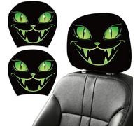 DELORIGIN 2PCS Green Smiling Face Car Headrest Cover Elastic Universal Car Seat Headrest Cover Washable Auto Head Rest Pillow Protector for All Cars SUV Sedan Truck Vehicle Interior Decor Accessories