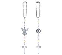 DELORIGIN 2Pcs Guardian Angel Car Charm Cross Rear View Mirror Hanging Charm Bible Compass Car Decor Accessories Beads Pendant Ornament for Mirror Window Garden Balcony Easter Jewelry Gifts