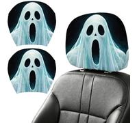 DELORIGIN 2PCS Halloween Ghosts Car Seat Headrest Covers Elastic Car Headrest Protector Universal Washable Auto Head Rest Pillow Cover for SUV Sedan Van Truck Vehicle Interior Accessories Gift