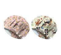 DELORIGIN 2PCS Lucky Cat Dog Scrub Caps with 4 Buttons Cotton Nurse Cap Elastic Surgical Hats with Sweatband Chef Bouffant Scrub Cap for Women Men Vet Nurse Cook Cleaning Head Cover One Size Fits All
