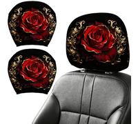 DELORIGIN 2PCS Luxury Rose Car Headrest Cover Elastic Car Seat Headrest Protector Universal Washable Auto Head Rest Pillow Cover for Suv Sedan Van Truck Women Men Vehicle Interior Accessories Gift