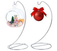 DELORIGIN 2PCS Metal Air Plant Holder Ball Ornament Display Stand Silver Iron Bauble Hooks Hanging Stand for Air Plant Glass Ball Christmas Baubles Hanger Suncatchers DIY Craft Decoration Display