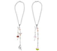 DELORIGIN 2pcs Mushroom Rear View Mirror Hanging Ornament Butterfly Flowers Bead Charm Suncatcher Fairy Car Mirror Pendant Accessories for Bag Keychain Window Door Garden Balcony Home Decor
