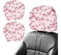 DELORIGIN 2PCS Peach Blossom Branches Car Headrest Cover, Elastic Universal Auto Headrest Protector, Washable Car Seat Pillow Cover for SUV Sedan Van Truck, Vehicle Interior Accessories for Women Men