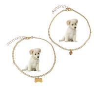 DELORIGIN 2pcs Pet Chain Necklace Cat Dog Collar 18K Gold Plated Stainless Steel Necklace Adjustable Cat Collar with Bone Heart Pendant Pet Accessories Ornaments for Small Dogs Cats Kitten Puppy