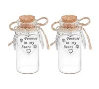 DELORIGIN 2pcs Pet Hair Glass Memorial Bottle Glass Tube Wishing Bottle with Heart Pendants and Cork Stopper Dog Cat Keepsake Memorial Urn Pet Remembrance Gift Sympathy Glass Vial for Pet Ashes Hair