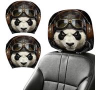 DELORIGIN 2PCS Pilot Panda Car Headrest Cover Elastic Car Seat Headrest Protector Universal Washable Auto Head Rest Pillow Cover for Suv Sedan Van Truck Women Men Vehicle Interior Accessories Gift