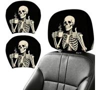 DELORIGIN 2PCS Skeleton Skull Car Headrest Cover Elastic Car Seat Headrest Protector Universal Washable Auto Head Rest Pillow Cover for Suv Sedan Van Truck Women Men Vehicle Interior Accessories Gift