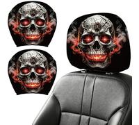 DELORIGIN 2PCS Skull Car Headrest Cover Elastic Car Seat Headrest Protector Universal Washable Auto Head Rest Pillow Cover for Suv Sedan Van Truck Women Men Vehicle Interior Accessories Gift