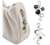 DELORIGIN 2Pcs Star Moon Alphabet Keychain 8 Ball Dice Bag Charm Key Chain Cute Charm Pendants Decoration for Handbags Purse Backpack Bag Accessories Car Key Ring Birthday Jewelry Gifts