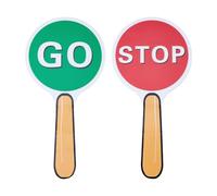 DELORIGIN 2Pcs Stop and Go Sign Traffic Boards with Handle Double Sided Printing Crossing Traffic Road Sign Red Green Light Sign for Traffic Street Safety Rule Teaching Game Signboard