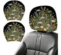 DELORIGIN 2PCS Wildflowers Car Headrest Cover Elastic Car Seat Headrest Protector Universal Washable Auto Head Rest Pillow Cover for Suv Sedan Van Truck Women Men Vehicle Interior Accessories Gift