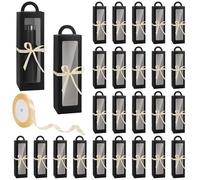 DELORIGIN 30 Pack Black Tumbler Gift Boxes with Handle for 16oz 20oz 30oz Glass Cups Wine Clear Window Gift Boxes with 25 Yards Gold Ribbon for Sublimation Tumblers Wedding Favors Gifts Packaging