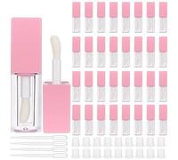 DELORIGIN 36 Pack Empty Square Pink Lip Gloss Tubes 5ml Refillable Clear Lip Gloss Containers with Wand Applicators & 4pcs Droppers DIY Cosmetic Bottles for Lip Oil Balm Travel Samples