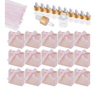 DELORIGIN 36 Pack Mini Pink Thank You Gift Bags, 36Pcs Clear Glass Oil Dropper Vail 2ml(0.07fl. oz), 36Pcs Nail Stick Cuticle Pusher for Travel Wedding Party Christmas Birthday Gift