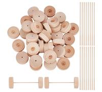 DELORIGIN 36 Pack Wood Craft Wheels with 18Pcs Wood Sticks, Slab Mini Wooden Wheels with 0.14 inch Holes, Unfinished Wood Wheels for Crafts DIY Cars Painting Colors Wood Working Pegboards