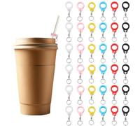 DELORIGIN 36pcs 6 Colors Silicone Straw Pendant with Alloy Lobster Clasps Reusable Straw Toppers Charm Adapters Keychain Charms Cup Handle Chains Clips Silicone Straw Pendants for Tumbler Cup