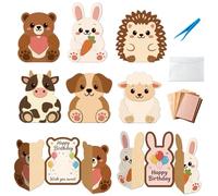 DELORIGIN 3D Animals Folding Cards Cutting Die 4 Styles Cute Dog Cows Sheep Bears Rabbits Stencils with 15 Scrapbook Paper Pads & Tweezers, All-in-One Animals Craft Kit for DIY Scrapbooking Card