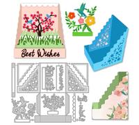 DELORIGIN 3D Display Box Cutting Dies for Card Making, Flowers Birds Landscape Carbon Steel Cut Die Scrapbooking Stencils Embossing Template for DIY Paper Crafting Box