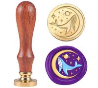 DELORIGIN 3D Dream Whale Wax Seal Stamp Embossed Stamp Sealing Removable 1" Brass Wax Seal Stamp Head with Wooden Handle Sealing Wax for Wedding Invitations Envelopes Gift Packing Craft Greeting