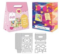DELORIGIN 3D Gift Bag Die Cuts for Card Making, Gift Box Carbon Steel Cutting Dies Borders Stitch Scrapbooking with Bow Tie Embossing Template Dies for DIY Birthday Gift Party Greeting Paper Card