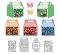 DELORIGIN 3D Gift Box Cutting Dies Festival Gift Bag Dies Cut Metal Die Cuts Embossing Stencils Template with Hollowed-Out Christmas Trees Bows Hearts Easter Eggs for Gift Packaging Christmas Easter