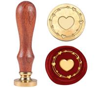 DELORIGIN 3D Heart Wax Seal Stamp Embossed Stamp Sealing Removable 1" Brass Wax Seal Stamp Head with Wooden Handle Sealing Wax for Valentine's Day Wedding Invitations Envelopes Gift Packing Craft