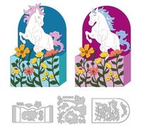DELORIGIN 3D Horses Flowers Box Cutting Dies Card Making Die Stencil Carbon Steel Plants Die Cuts Scrapbooking Embossing Template for Greeting Cards Craft Album Birthday Party Invitation Decor