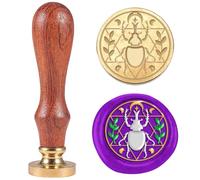 DELORIGIN 3D Magic Beetle Wax Seal Stamp Embossed Stamp Sealing Removable 1" Brass Wax Seal Stamp Head with Wooden Handle Sealing Wax for Wedding Invitations Envelopes Gift Packing Craft Greeting