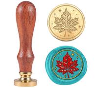 DELORIGIN 3D Maple Leaf Autumn Wax Seal Stamp 1" Removable Brass Seal Head with Wooden Handle Vintage Embossed Sealing Wax Stamp for Envelope Letter Invitations Fall Festival Gift Card Decor
