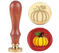 DELORIGIN 3D Pumpkin Autumn Wax Seal Stamp 1" Removable Brass Seal Head with Wooden Handle Vintage Embossed Sealing Wax Stamp for Envelope Letter Invitations Fall Festival Gift Card Decor