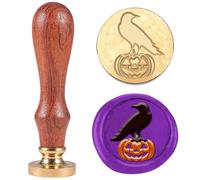DELORIGIN 3D Pumpkin Crow Wax Sealing Stamp Vintage Compass Brass Halloween Wax Stamp Kit with Wooden Handle for Party Invitations Wine Packages Envelopes Gift Wrapping Cards Decoration