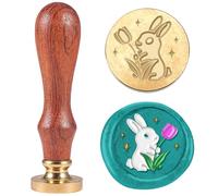 DELORIGIN 3D Rabbit Wax Seal Stamp Embossed Tulip Flower Stamp Sealing Removable 1" Brass Wax Seal Stamp Head with Wooden Handle Sealing Wax for Easter Invitations Envelopes Gift Packing Card