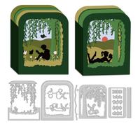 DELORIGIN 3D Reading Box Cutting Dies for Card Making, Layerd Spring Willow Scenery Dies Carbon Steel Cut Die Border Stencils Scrapbooking Embossing Template for DIY Paper Crafting Gift Box