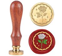 DELORIGIN 3D Rose Wax Seal Stamp Embossed Stamp Sealing Removable 1" Brass Wax Seal Stamp Head with Wooden Handle Sealing Wax for Wedding Invitations Valentine's Day Greeting Card Envelopes Craft