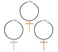 DELORIGIN 3Pcs Cross Hanging Ornaments Stainless Steel Cross Car Rear View Mirror Accessories Leather Cord Bracelets Cross Metal Car Charm Interior Decors for Car Window Door Balconyc Worship Bracelet