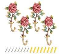 DELORIGIN 4 Pack Vintage Decorative Wall Hooks, 3D Rose Flowers Towel Hooks, Zinc Alloy Metal Gold Wall Hook for Bathroom Bedroom Entryway, Hanging Towels Coats Jackets Robes Keys Bags
