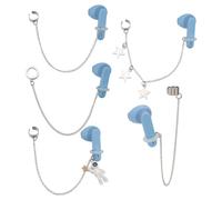 DELORIGIN 4 Pairs Anti Lost Earring Strap for Airpods Spacemen Star Dangle Clip-On Earrings Earbud Chain 304 Stainless Steel Wireless Earhooks Earphone Holder Compatible with AirPods Pro 3 2 1