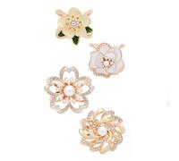 DELORIGIN 4 Pcs Flower Pearl Scarf Rings Buckle for Women Camellia Rhinestone Scarves Ring Clips Fashion Metal Shawl Clip Buckle And Slides for Silk Shirt Ties Brooches Wedding Halloween
