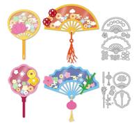 DELORIGIN 4 Styles Fan Shaker Cutting Dies Card Making Die Cut Summer Fan Frame Carbon Steel Die Cuts Stencils Blessing Card Scrapbooking Embossing Template Dies for DIY Craft Album Gift Decor