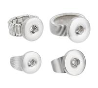 DELORIGIN 4 Styles Snap Buttons Rings Jewelry Adjustable Ring Charms Interchangeable Alloy Snaps DIY Ring Charms for Women Finger Jewelry Making