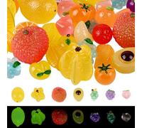 DELORIGIN 42Pcs Mini Luminous Resin Fruits Realistic Faux Fruits Decor Artificial Fruit Charms Tiny Fruit Figures Glow in The Dark Small Strawberry Grape Orange for Party Table Set Decoration
