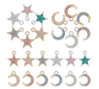 DELORIGIN 48Pcs Rhinestone Moon Charms Alloy Star Cubic Zirconia Pendants 12 Styles Celestial Dangle Decor Charms for DIY Bracelet Earring Necklace Jewelry Making Crafting Accessories