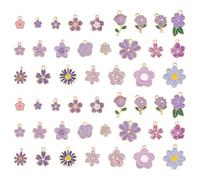 DELORIGIN 48pcs Spring Flower Charms Bulk Flower Enamel Pendant Daisy Charm Gold Metal Rose Cherry Blossom Tulip Purple Flower Charms Beads for Jewelry Bracelets Necklace DIY Craft Making Supplies