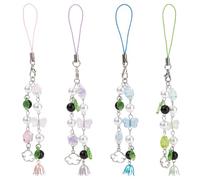 DELORIGIN 4Colors Beads Phone Charm 4pcs Cute Cloud Bag Charm Flower Beaded Phone Strap Wrist Lanyard Acrylic Butterfly Mobilephone Accessories For Phone Bag Keychain Car Camera Pendants Decor