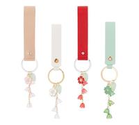 DELORIGIN 4Colors Lily of the Valley Keychains, Acrylic Pendant Charm Keychains with Pu Strap, 4pcs Flower Bag Chain Floral Leaf Keyrings for Summer Home Bag Keychain Camera Decor Valentine's Day